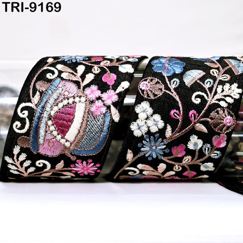 9 Yard Pink Floral 6cm Beach Bags Home Decor Embellishments Drapery Embroidered Fabric Trim Saree Border DIY Crafting Sewing Sari Ribbon