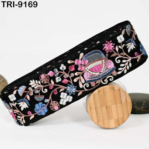 9 Yard Pink Floral 6cm Beach Bags Home Decor Embellishments Drapery Embroidered Fabric Trim Saree Border DIY Crafting Sewing Sari Ribbon