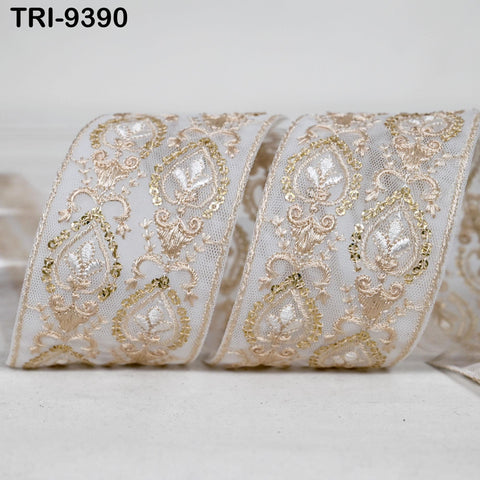 3 Yard Indian Embroidery Ribbons Embroidered Net Fabric Trims 6cm Embellishments DIY Crafting Sewing Sari Border Costumes Wedding Dresses