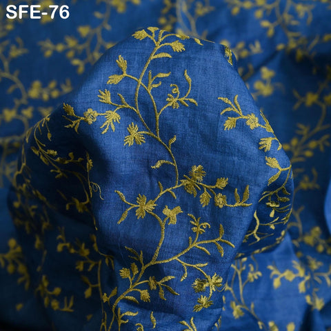Pure Tussar Silk Embroidered Fabric by the yard Indian Embroidery Raw Silk Wild Natural Handmade Fabric Peace Silk Tussah Dress Material