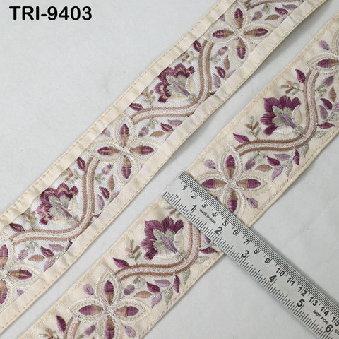 9 Yard Ivory Embroidery Ribbons 6cm Indian Sari Border Embroidered Crafting Sewing Tablecloth Lampshade making Home Decor Costumes Trimming
