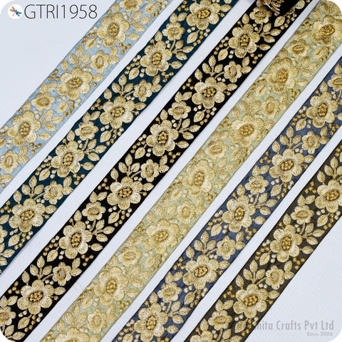 9 Yard Floral Indian Trim Decor Sari Embellishment Embroidery Saree Ribbon Embroidered Border Cushions Home Décor Sewing Clothing Trimmings