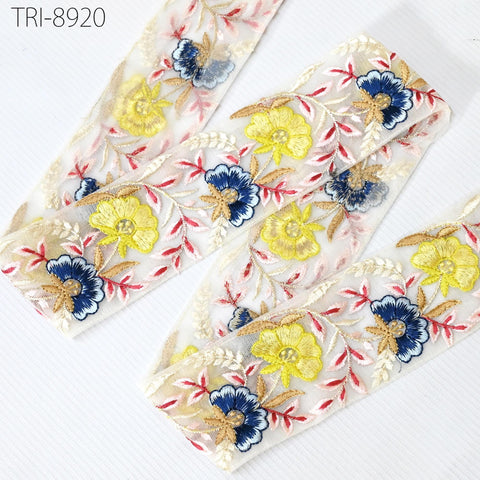9 Yard Yellow Embroidery 6cm Ribbon Bow for Hairbands, Hair Accessory, Kids Dresses Indian Trims Border Embroidered Crafting Sewing Trimming
