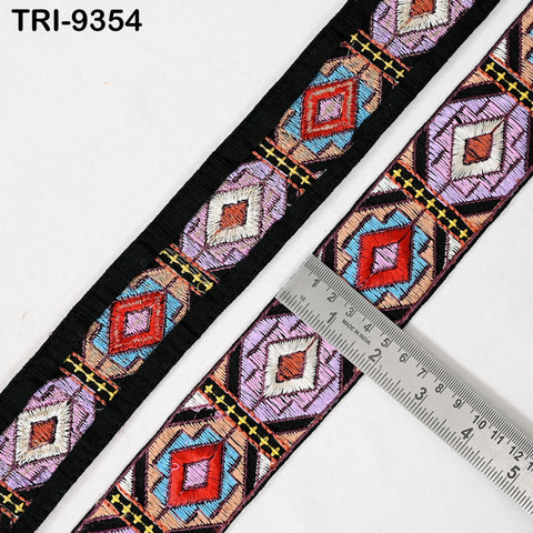 9 Yard Multi 5cm Embroidery Trim Ribbons Indian Sari Border Embroidered DIY Craft Sewing Regency Reticules Victorian Handbags Junk Journals