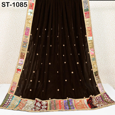 Velvet Shawl Brown Designer Dupatta Vintage Hand Embroidered Border Gift Friend Indian Chunni Bridal Veil Lehenga Festival Punjabi Wedding