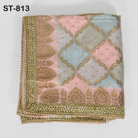 Indian Dupatta Silk Brocade Stole Scarf Women Evening Scarves Chunni Bridal Veil Punjabi Stoles Wraps Bridesmaid Long Scarves Christmas Gift