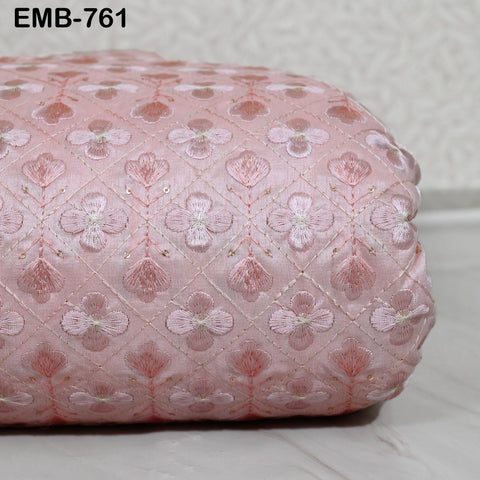 Pink Embroidered Fabric by the yard Sewing Crafting Indian Embroidery Textile Regency Reticules, Victorian Handbags, Clutches, Junk Journals