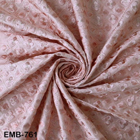 Pink Embroidered Fabric by the yard Sewing Crafting Indian Embroidery Textile Regency Reticules, Victorian Handbags, Clutches, Junk Journals