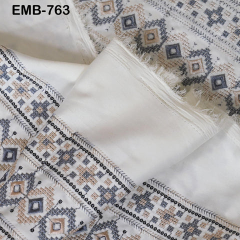 54" White Embroidery Fabric by the yard Sewing Crafting Indian Wedding Dress Costumes Bags Throw Pillow Home Decor