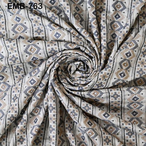 54" White Embroidery Fabric by the yard Sewing Crafting Indian Wedding Dress Costumes Bags Throw Pillow Home Decor