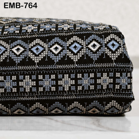 54" Black Embroidery Fabric by the yard Sewing Crafting Indian Wedding Dress Costumes Bags Throw Pillow Home Decor