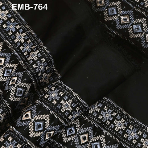 54" Black Embroidery Fabric by the yard Sewing Crafting Indian Wedding Dress Costumes Bags Throw Pillow Home Decor