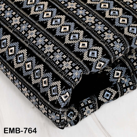 54" Black Embroidery Fabric by the yard Sewing Crafting Indian Wedding Dress Costumes Bags Throw Pillow Home Decor