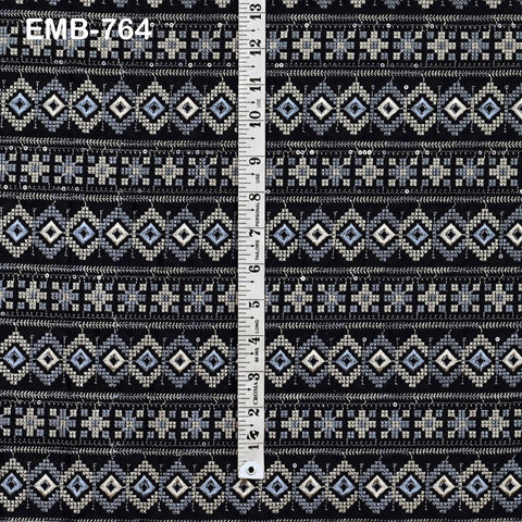 54" Black Embroidery Fabric by the yard Sewing Crafting Indian Wedding Dress Costumes Bags Throw Pillow Home Decor