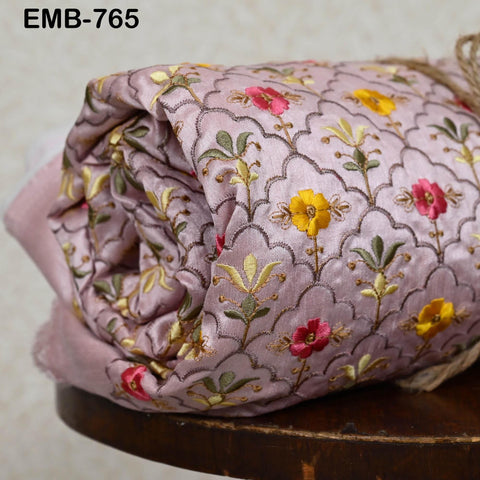 Pink Embroidery Fabric by the yard Sewing DIY Crafting Indian Wedding Dress Costumes Bag Throw Pillow Home Decor Embroidered Textiles Cloth