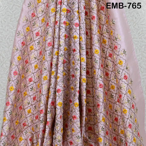 Pink Embroidery Fabric by the yard Sewing DIY Crafting Indian Wedding Dress Costumes Bag Throw Pillow Home Decor Embroidered Textiles Cloth