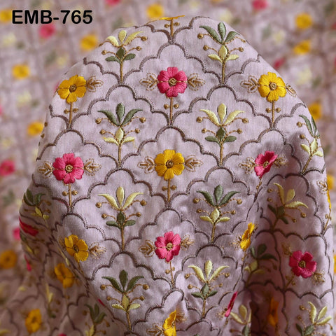 Pink Embroidery Fabric by the yard Sewing DIY Crafting Indian Wedding Dress Costumes Bag Throw Pillow Home Decor Embroidered Textiles Cloth