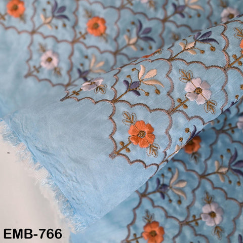 Blue Embroidery Fabric by the yard Sewing DIY Crafting Indian Wedding Dress Costumes Bag Throw Pillow Home Decor Embroidered Textiles Cloth