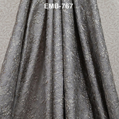 Grey Embroidered Fabric by the yard Embroidery Wedding Dresses Theatrical Historical Regency Reticules, Victorian Handbags Junk Journals