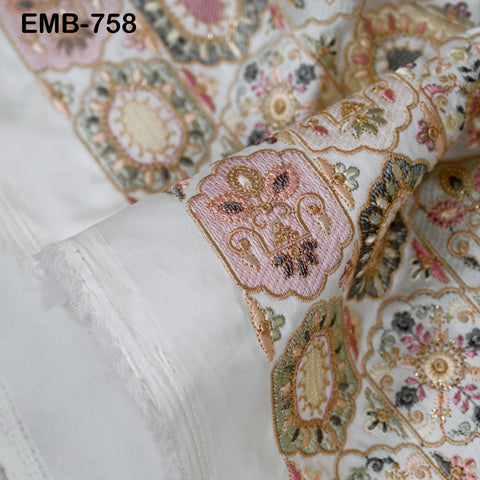 Ivory Embroidered Fabric by the yard Sewing DIY Crafting Indian Embroidery Wedding Dress Costumes Dolls Bags Cushion Covers Table Runners