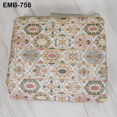 Ivory Embroidered Fabric by the yard Sewing DIY Crafting Indian Embroidery Wedding Dress Costumes Dolls Bags Cushion Covers Table Runners