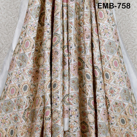 Ivory Embroidered Fabric by the yard Sewing DIY Crafting Indian Embroidery Wedding Dress Costumes Dolls Bags Cushion Covers Table Runners