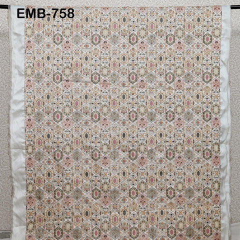 Ivory Embroidered Fabric by the yard Sewing DIY Crafting Indian Embroidery Wedding Dress Costumes Dolls Bags Cushion Covers Table Runners