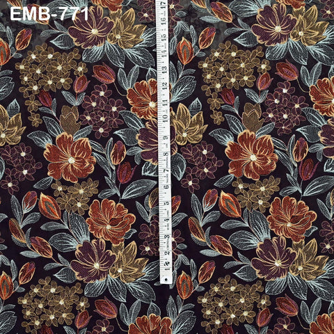 Indian Embroidery Fabric by the Yard Wine Georgette Embroidered Sewing DIY Crafting Summer Women Dress Material Textile Home Decor Curtains