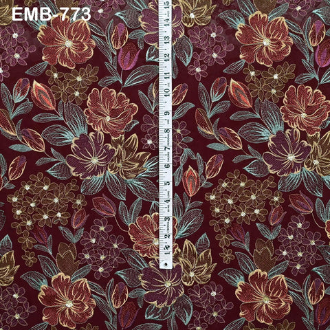 Indian Embroidery Fabric by the Yard Burgundy Georgette Embroidered Sewing Crafting Summer Women Dress Material Textile Home Decor Curtains