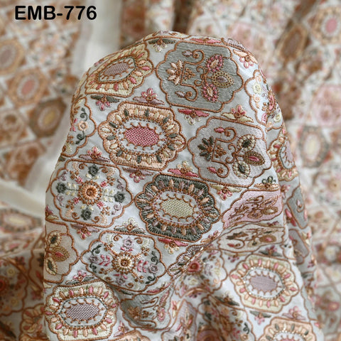 Ivory Embroidery Fabric by the yard Sewing Crafting Indian Wedding Dress Regency Reticules Victorian Handbags Marie Antoinette Junk Journals