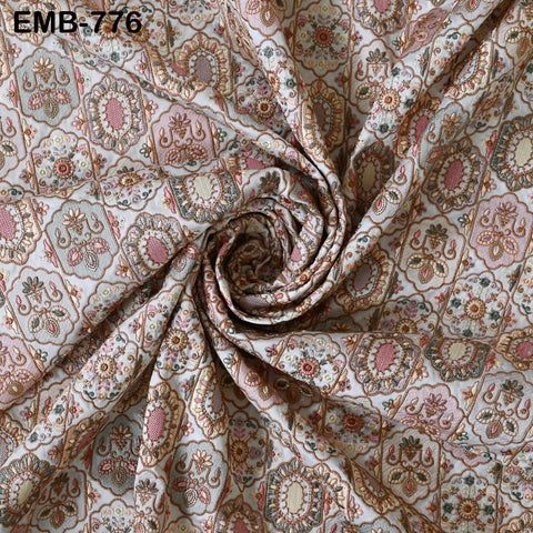 Ivory Embroidery Fabric by the yard Sewing Crafting Indian Wedding Dress Regency Reticules Victorian Handbags Marie Antoinette Junk Journals