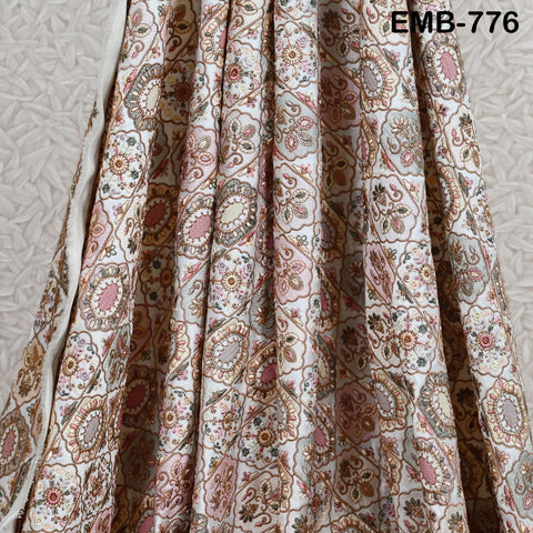 Ivory Embroidery Fabric by the yard Sewing Crafting Indian Wedding Dress Regency Reticules Victorian Handbags Marie Antoinette Junk Journals