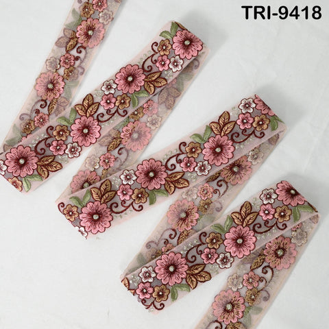 9 Yard Dusty Pink Embroidery Ribbon 4cm Trim Embroidered Indian Sari Embellishments Crafting Cat Dogs Collar Trimmings Headband Saree Border