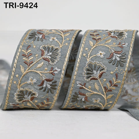 9 Yard Embroidery Trim Ribbon 5cm Sari Border Saree Embellishments Sewing DIY Crafting Costumes Headband Dog Collar Tote Bags Junk Journals