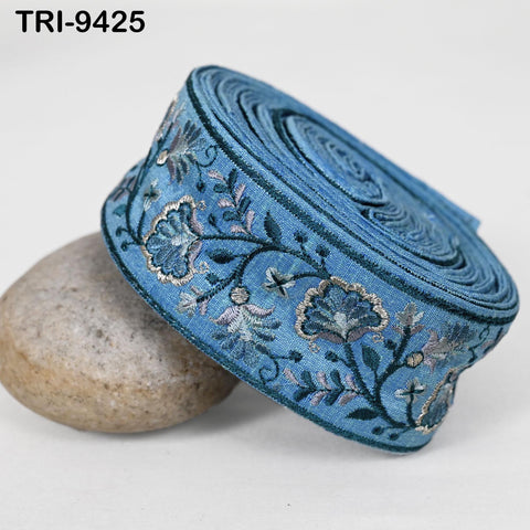 9 Yard Embroidery Trim Ribbon 5cm Sari Border Saree Embellishments Sewing DIY Crafting Costumes Headband Dog Collar Tote Bags Junk Journals