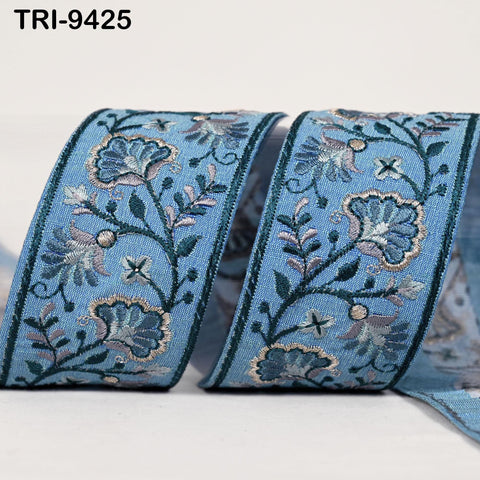 9 Yard Embroidery Trim Ribbon 5cm Sari Border Saree Embellishments Sewing DIY Crafting Costumes Headband Dog Collar Tote Bags Junk Journals