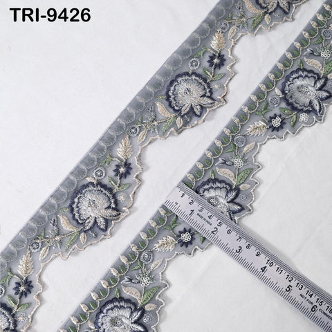 3 Yard Indian Embroidery Trim Scallop Edge Embroidered Saree Ribbon Junk Journals Sewing DIY Crafting Tape Curtains Headband Sari Border 6cm