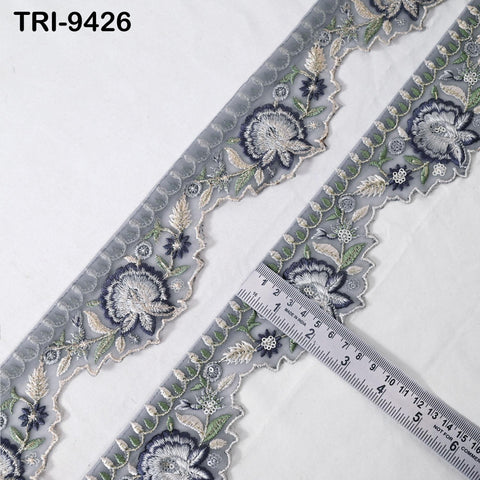 9 Yard Indian Embroidery Trim Scallop Edge Embroidered Saree 6cm Ribbon Junk Journals Sewing DIY Crafting Tape Curtains Headband Sari Border