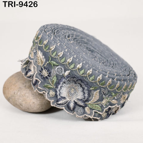 9 Yard Indian Embroidery Trim Scallop Edge Embroidered Saree 6cm Ribbon Junk Journals Sewing DIY Crafting Tape Curtains Headband Sari Border