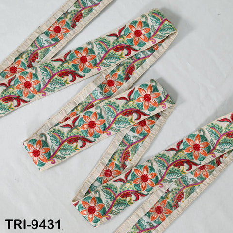 9 Yard Embroidery Ribbon Trim 5cm Sari Border Saree Embellishments Sewing DIY Crafting Costumes Headband Dog Collar Tote Bags Junk Journals