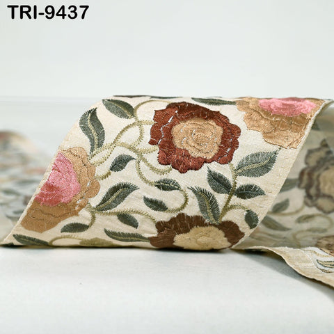 9 Yard Embroidered 10cm Fabric Trim Indian Embroidery Sari Border Crafting Saree Sewing Decorative Beach Bag Cushions Trimmings Ribbons Tape