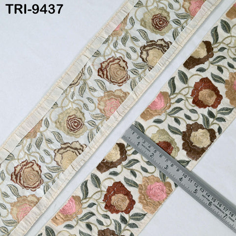 9 Yard Embroidered 10cm Fabric Trim Indian Embroidery Sari Border Crafting Saree Sewing Decorative Beach Bag Cushions Trimmings Ribbons Tape