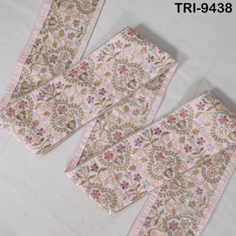 9 Yard Pink Embroidered Ribbons 10cm Trim Indian Embroidery Laces | Sari Border Saree | DIY Crafting Beach Bag Decorative Trimmings Tapes