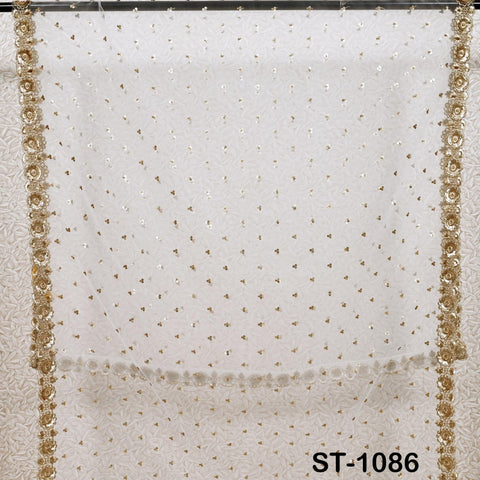 2.5 Yards Dyeable Net Gold Bridal Dupatta Embroidered Scarf Indian Fabric Tulle Saree Crafting Sewing Wedding Dress Costumes Doll Making