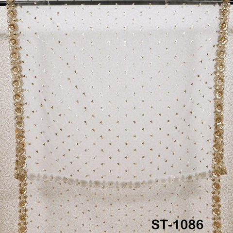 2.5 Yards Dyeable Net Gold Bridal Dupatta Embroidered Scarf Indian Fabric Tulle Saree Crafting Sewing Wedding Dress Costumes Doll Making