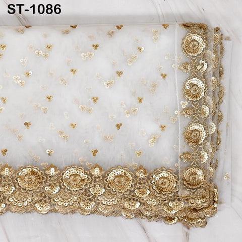 2.5 Yards Dyeable Net Gold Bridal Dupatta Embroidered Scarf Indian Fabric Tulle Saree Crafting Sewing Wedding Dress Costumes Doll Making