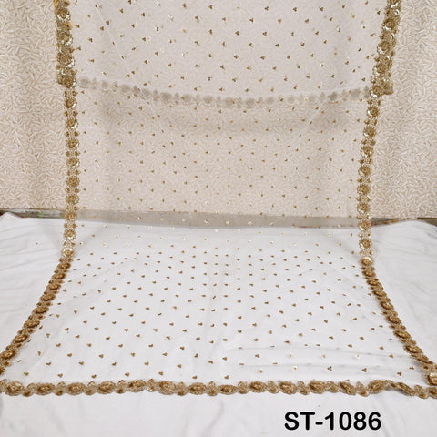 2.5 Yards Dyeable Net Gold Bridal Dupatta Embroidered Scarf Indian Fabric Tulle Saree Crafting Sewing Wedding Dress Costumes Doll Making