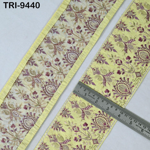 9 Yard Yellow Embroidered Ribbons 10cm Trim Indian Embroidery Laces | Sari Border Saree | DIY Crafting Beach Bag Decorative Trimmings Tapes