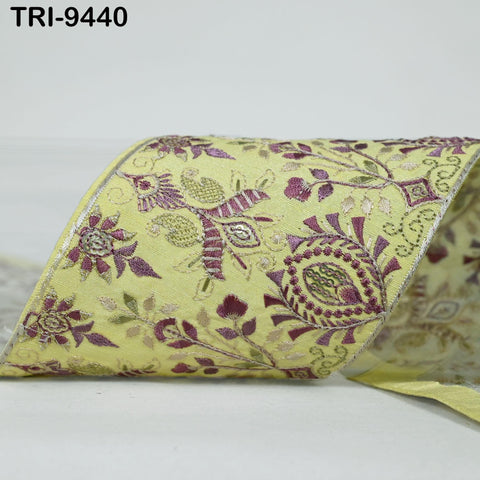 9 Yard Yellow Embroidered Ribbons 10cm Trim Indian Embroidery Laces | Sari Border Saree | DIY Crafting Beach Bag Decorative Trimmings Tapes