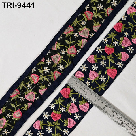 9 Yard Strawberry Embroidery Ribbon Trim 4cm Embellishments Sari Sewing DIY Crafting Border Indian Embroidered Trimmings Laces Junk Journals
